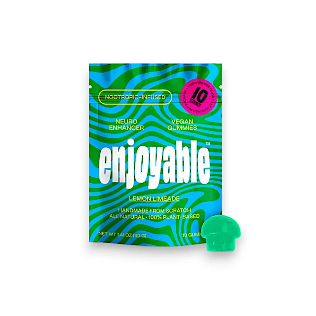 Enjoyable Nootropic Infused Mushroom Vegan Gummies Lemon Limeade 10ct 40g